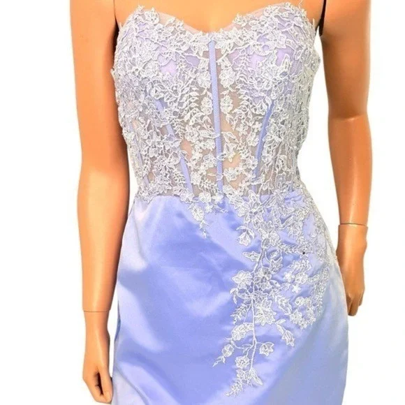 Y2K Satin Corset Mini Dress Sz.4-6 Fairy Mesh Lace Rhinestone Wimsigoth 90s - Picture 7 of 15